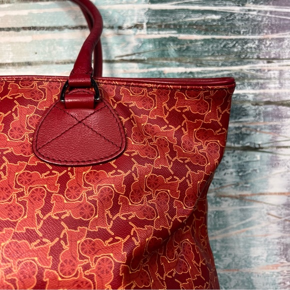 Céline Vintage Le Horse Carriage Saluki Monogram Tote Orange Red Tone & Silver - Picture 5 of 16